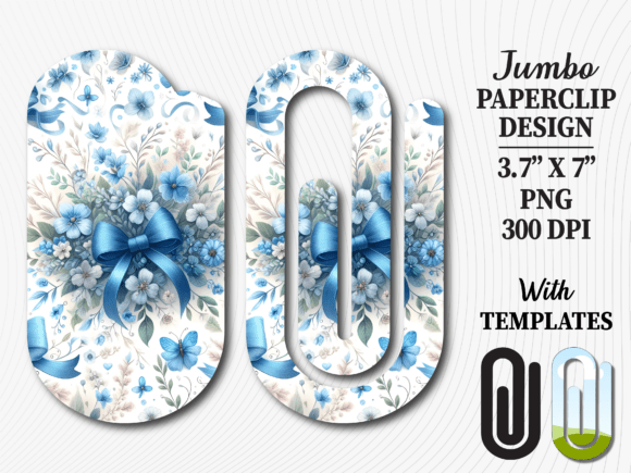 Blue Floral Bow Ribbon Jumbo Paperclip