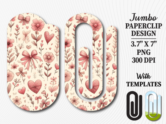 Floral Boho Hearts Jumbo Paperclip PNG