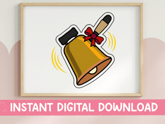 Gold School Bell with Red Bow Sticker