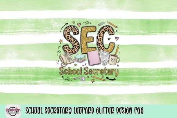 School Secretary Leopard Glitter Design PNG