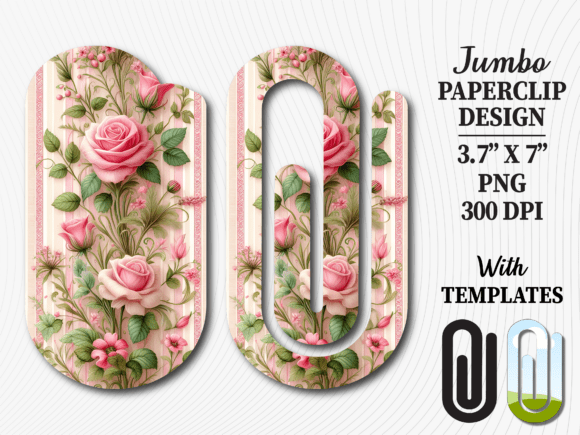 Vintage Pink Rose Floral Jumbo Paperclip