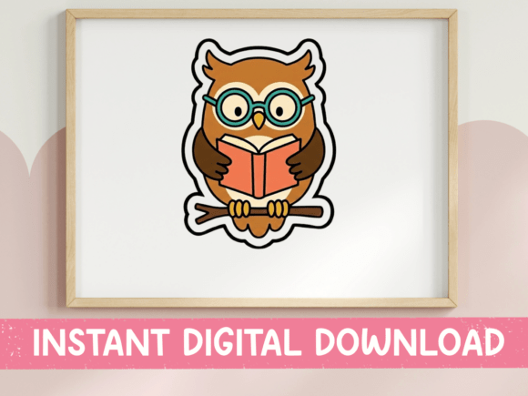 Wise Owl Reading a Book Sticker